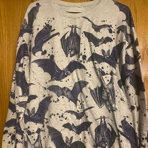 Gray Long Sleeve Bat Print Shirt